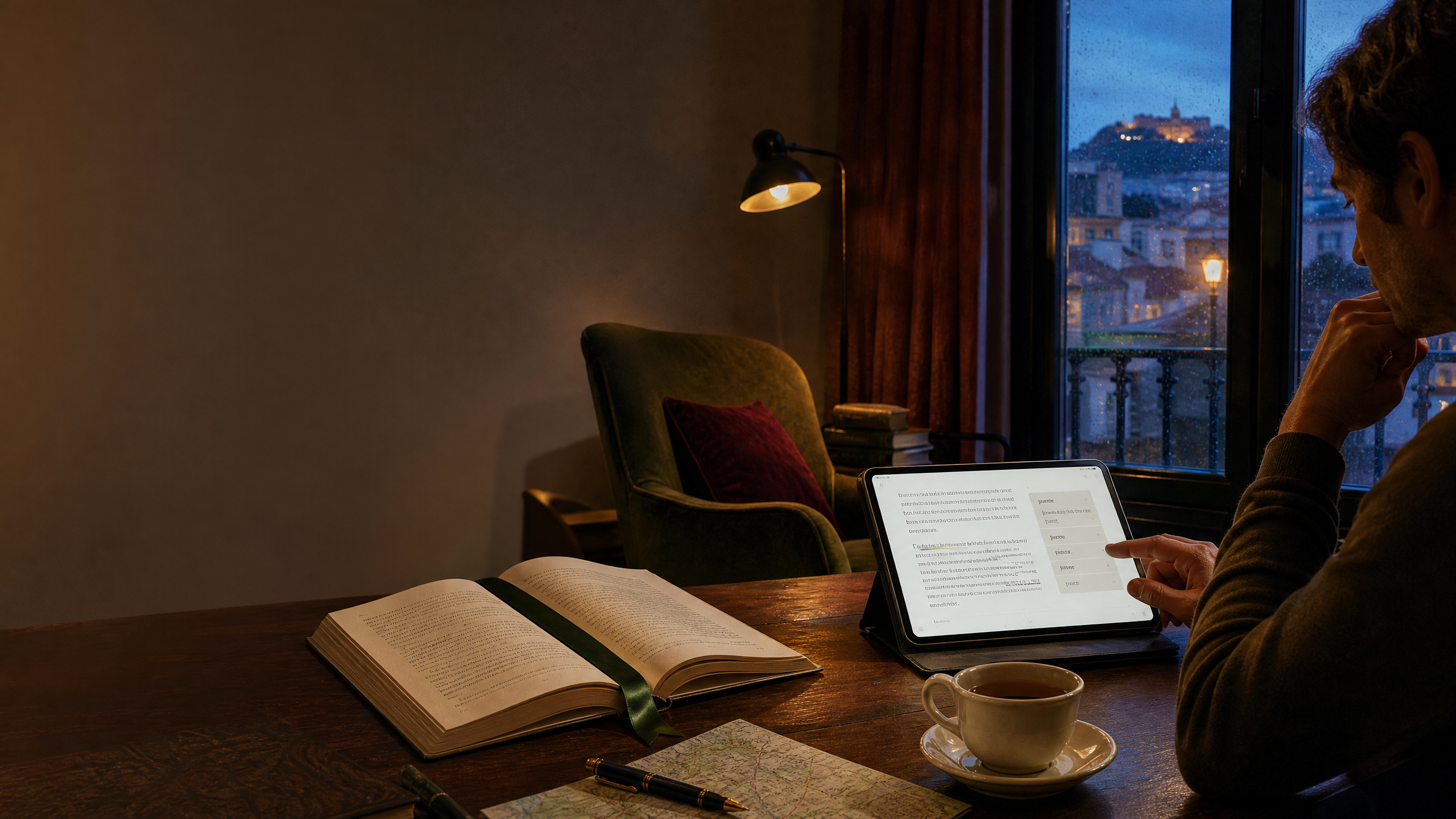 A reader finding a quiet moment with a book in a sunlit story world